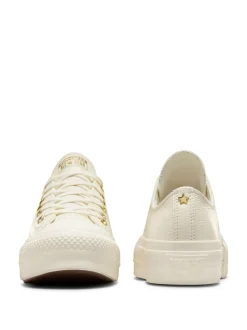Converse White/Gold Chuck Taylor All Star Lift Mono Leather Low Trainers
