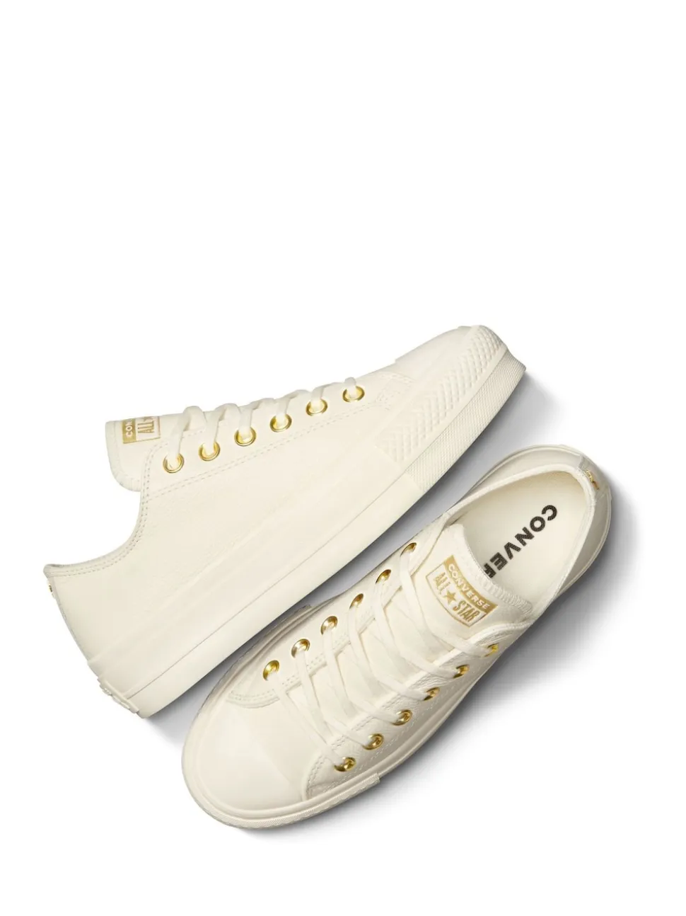 Converse White/Gold Chuck Taylor All Star Lift Mono Leather Low Trainers
