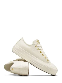 Converse White/Gold Chuck Taylor All Star Lift Mono Leather Low Trainers