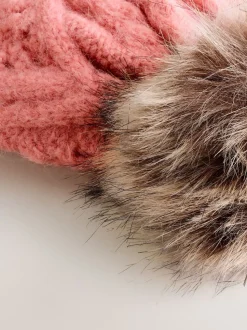 Coral Pink Cable Knitted Pom Hat