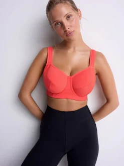 Coral Pink DD+ Non Pad Full Cup Dry Tech High Impact Sports Bra