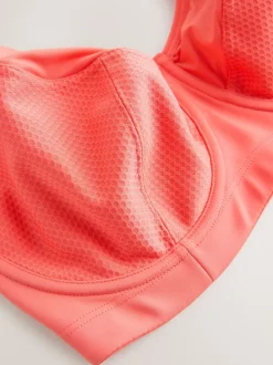 Coral Pink DD+ Non Pad Full Cup Dry Tech High Impact Sports Bra