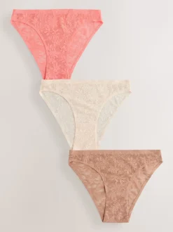 Coral Pink High Leg All-Over Lace No VPL Knickers 3 Pack