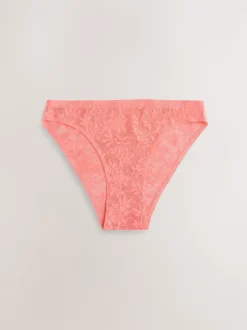 Coral Pink High Leg All-Over Lace No VPL Knickers 3 Pack