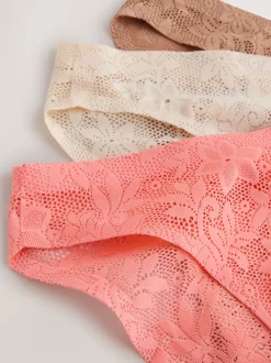 Coral Pink High Leg All-Over Lace No VPL Knickers 3 Pack
