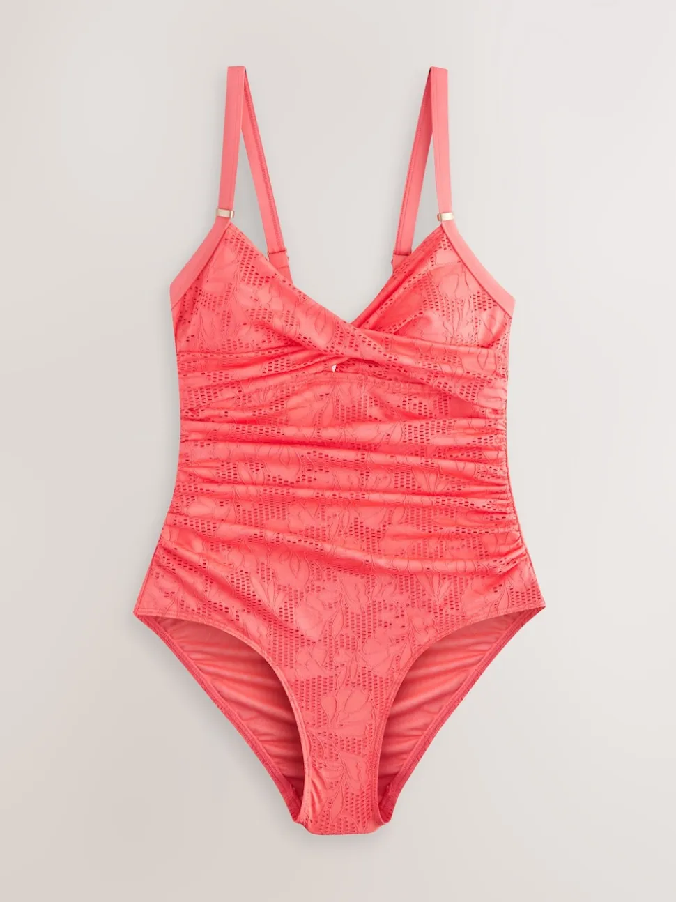 Coral Pink Lace Shaping Tummy Control Swimsuit