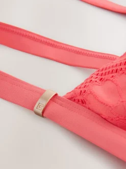 Coral Pink Lace Shaping Tummy Control Swimsuit