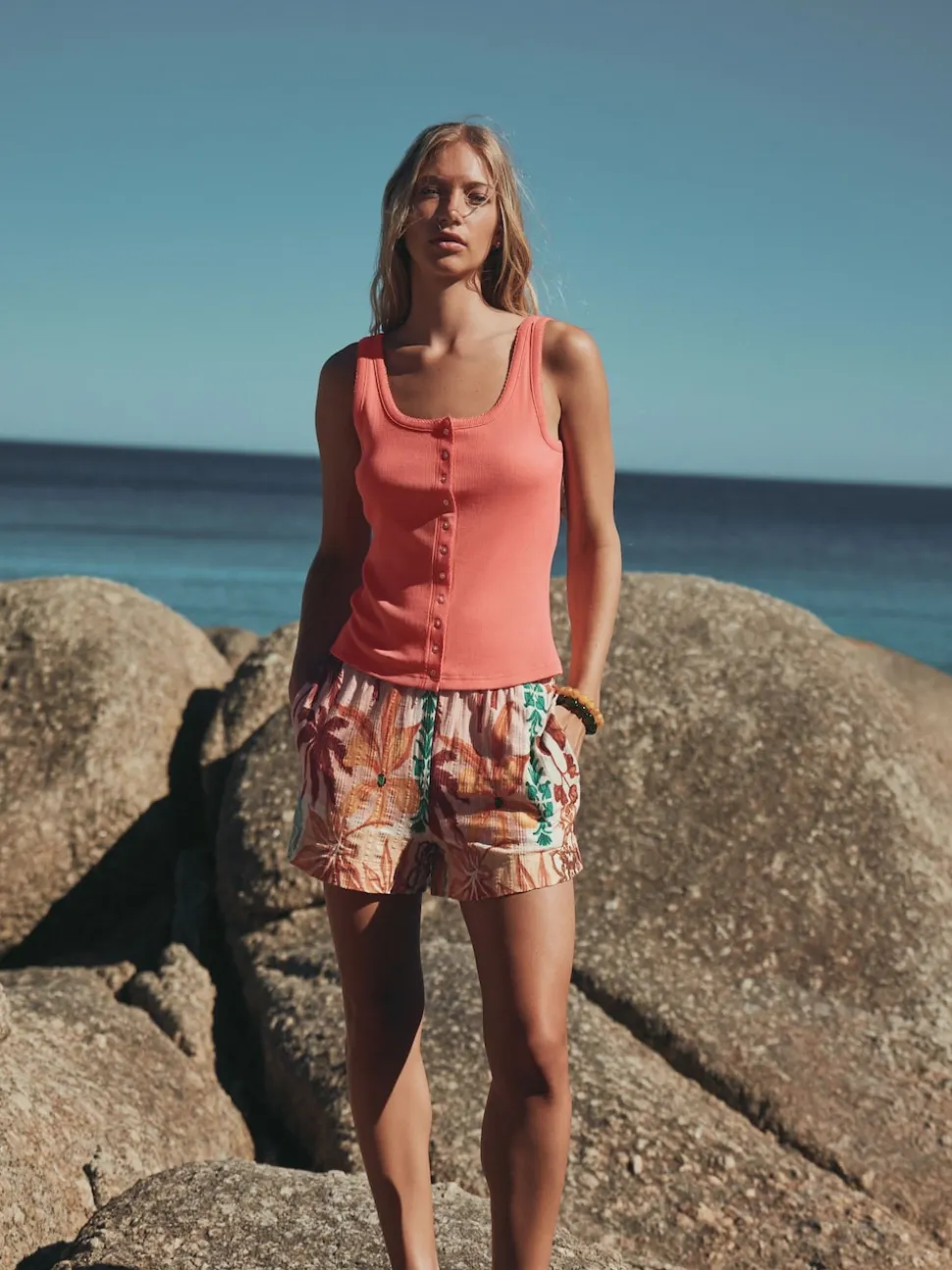 Coral Pink Pointelle Cami Vest Top