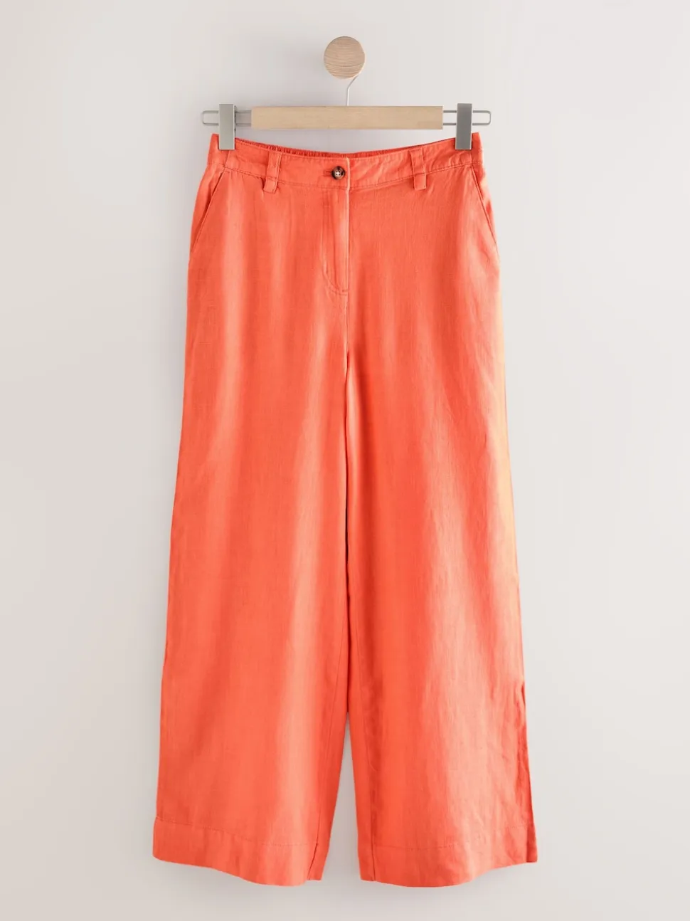 Coral Pink Smart Front Linen Blend Wide Leg Trousers