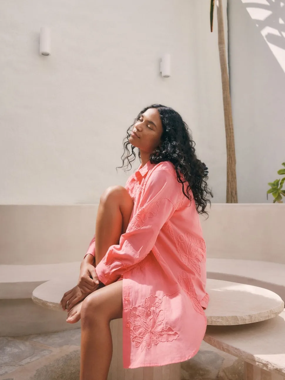 Coral Pink Textured Cornelli Cover-Up Shirt