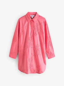 Coral Pink Textured Cornelli Cover-Up Shirt