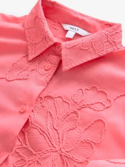 Coral Pink Textured Cornelli Cover-Up Shirt