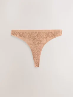 Coral Pink Thong All-Over Lace No VPL Knickers 3 Pack