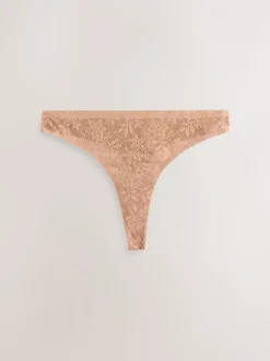 Coral Pink Thong All-Over Lace No VPL Knickers 3 Pack