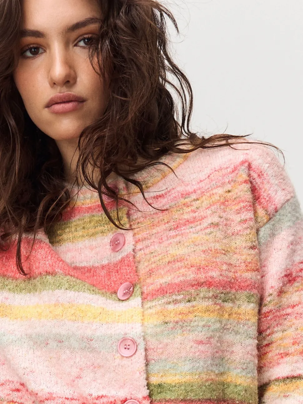 Coral Pink/Orange Spacedye Knitted Crew Neck Cardigan