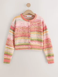 Coral Pink/Orange Spacedye Knitted Crew Neck Cardigan