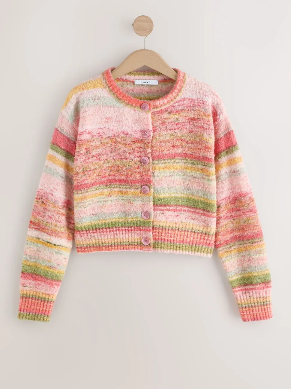 Coral Pink/Orange Spacedye Knitted Crew Neck Cardigan