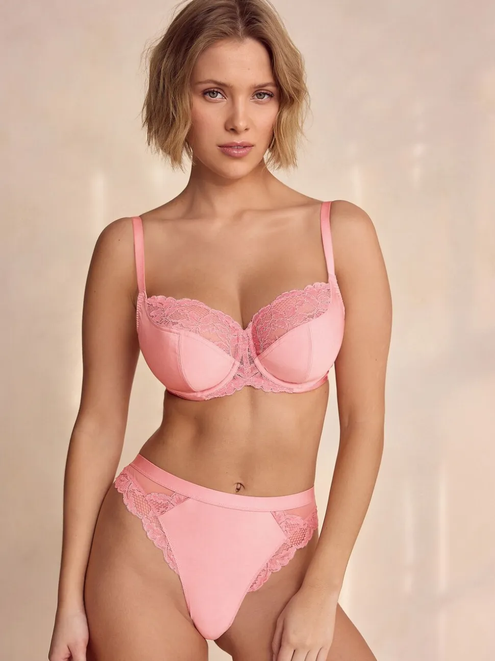 Coral/Ecru 2 Pack DD+ Non Pad Wired Full Cup Microfibre Lace Bra