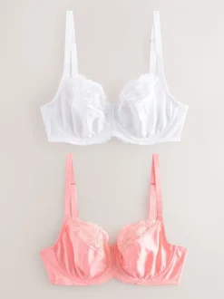 Coral/Ecru 2 Pack DD+ Non Pad Wired Full Cup Microfibre Lace Bra