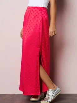 Coral/Pink Jacquard Polka Dot Satin Skirt