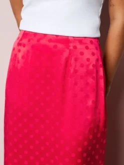 Coral/Pink Jacquard Polka Dot Satin Skirt