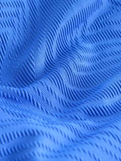 Cornflower Blue Textured High Neck Tummy Control Swimsuit
