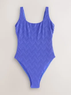 Cornflower Blue Textured Scoop Neck Tummy Control Swimsuit