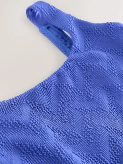 Cornflower Blue Textured Scoop Neck Tummy Control Swimsuit
