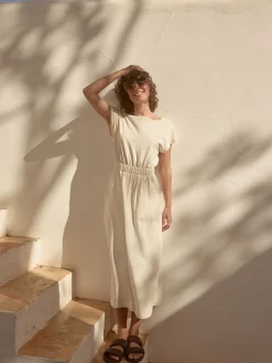 Cream 100% Cotton Summer Midi T-Shirt Dress