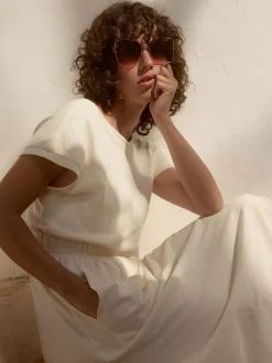 Cream 100% Cotton Summer Midi T-Shirt Dress