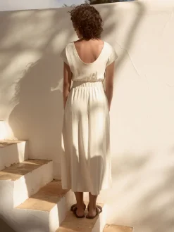 Cream 100% Cotton Summer Midi T-Shirt Dress