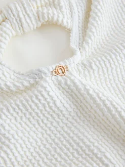 Cream Crinkle Bow Back Tummy Control Scoop Swimsuit