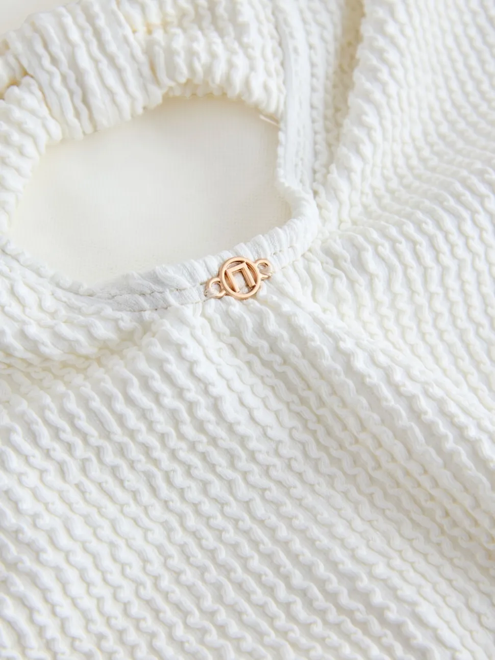 Cream Crinkle Bow Back Tummy Control Scoop Swimsuit