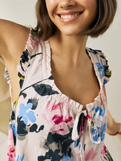 Cream Floral 100% Cotton Vest Short Set Pyjamas