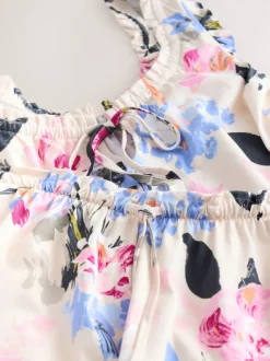 Cream Floral 100% Cotton Vest Short Set Pyjamas