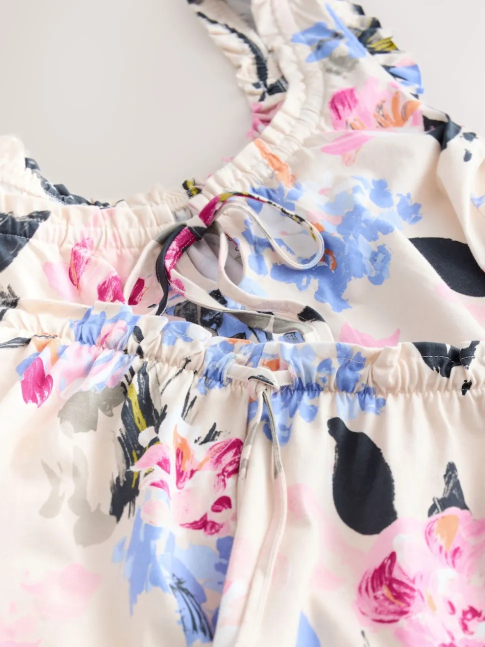 Cream Floral 100% Cotton Vest Short Set Pyjamas