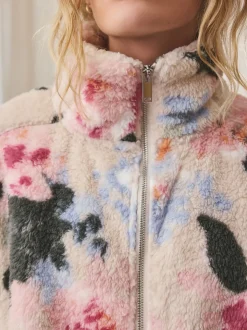 Cream Floral Borg Half Zip Fleece