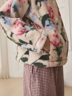 Cream Floral Borg Half Zip Fleece