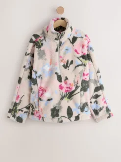 Cream Floral Borg Half Zip Fleece