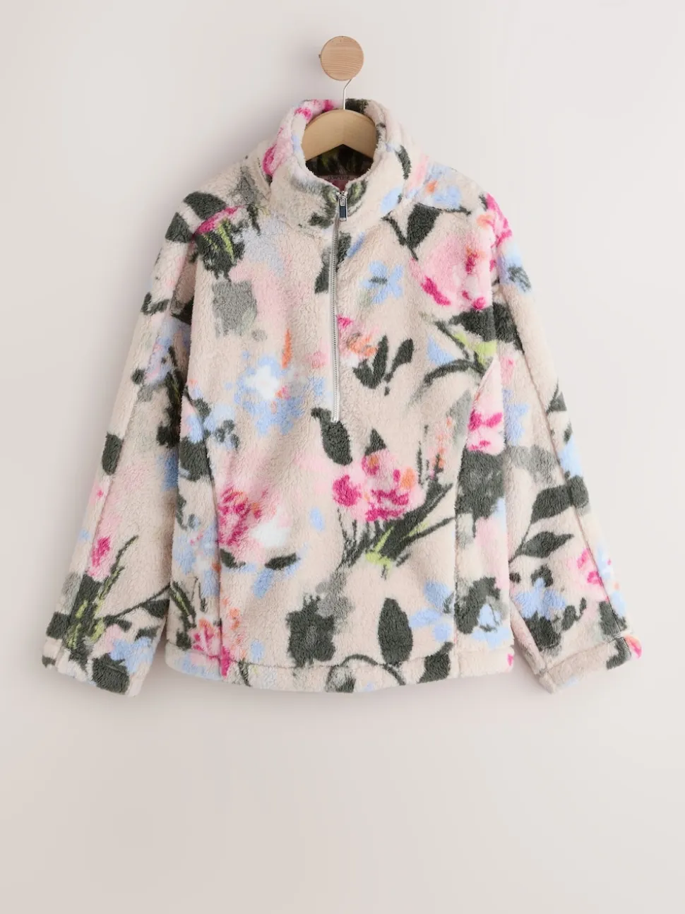 Cream Floral Borg Half Zip Fleece