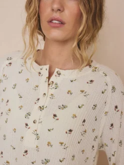 Cream Floral Cosy Waffle Long Sleeve Pyjamas