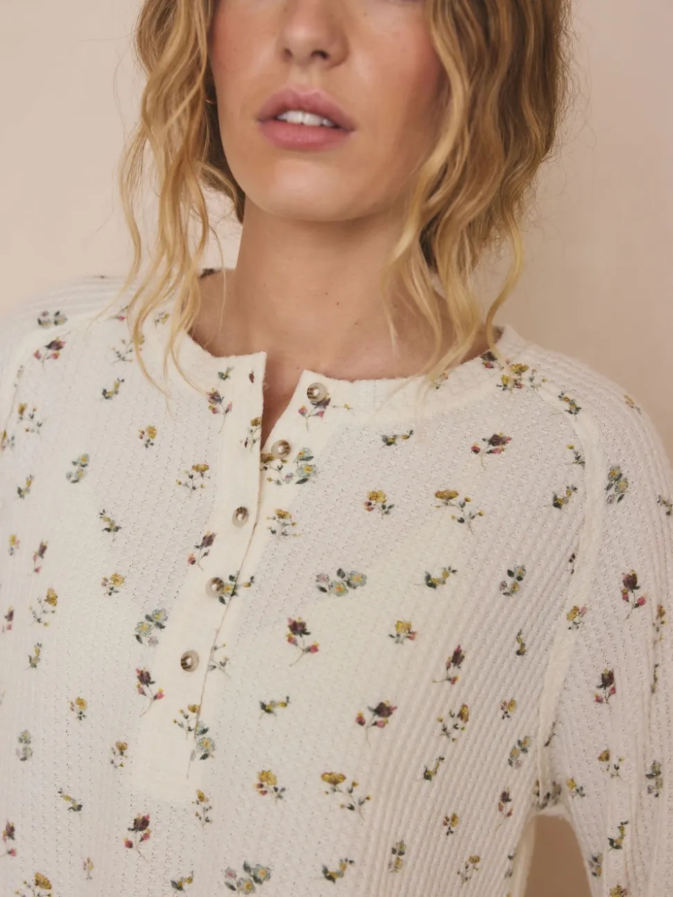 Cream Floral Cosy Waffle Long Sleeve Pyjamas