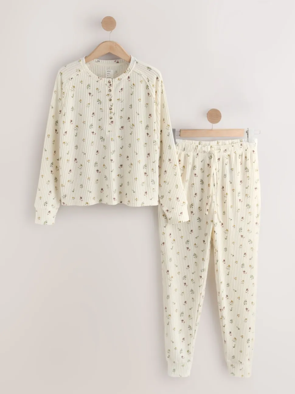 Cream Floral Cosy Waffle Long Sleeve Pyjamas