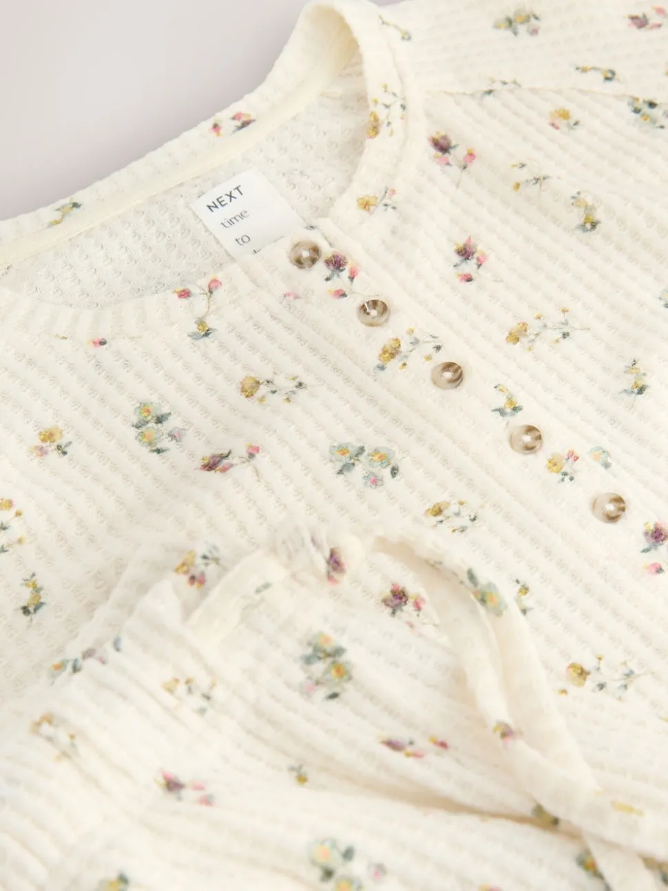Cream Floral Cosy Waffle Long Sleeve Pyjamas