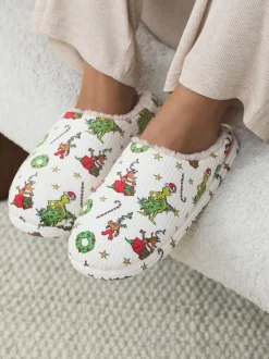 Cream Grinch Matching Family Christmas Mule Slippers