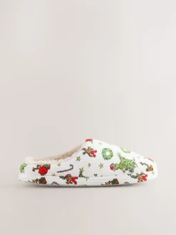 Cream Grinch Matching Family Christmas Mule Slippers