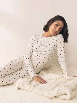Cream Heart Thermal Base Layer Long Sleeved Top and Legging Set
