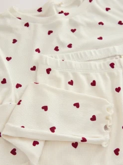 Cream Heart Thermal Base Layer Long Sleeved Top and Legging Set