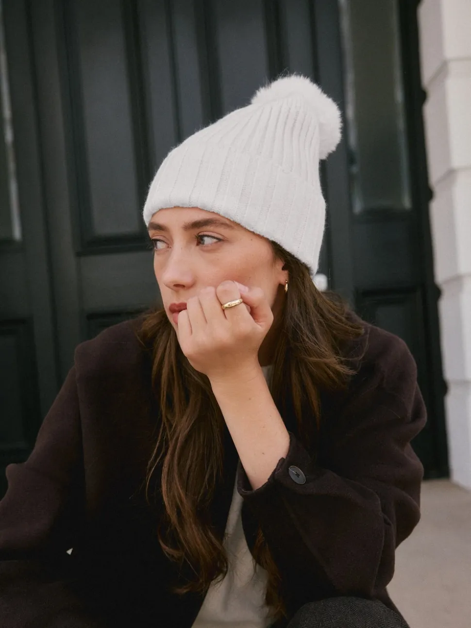 Cream N. Premium 100% Cashmere Knitted Pom Hat