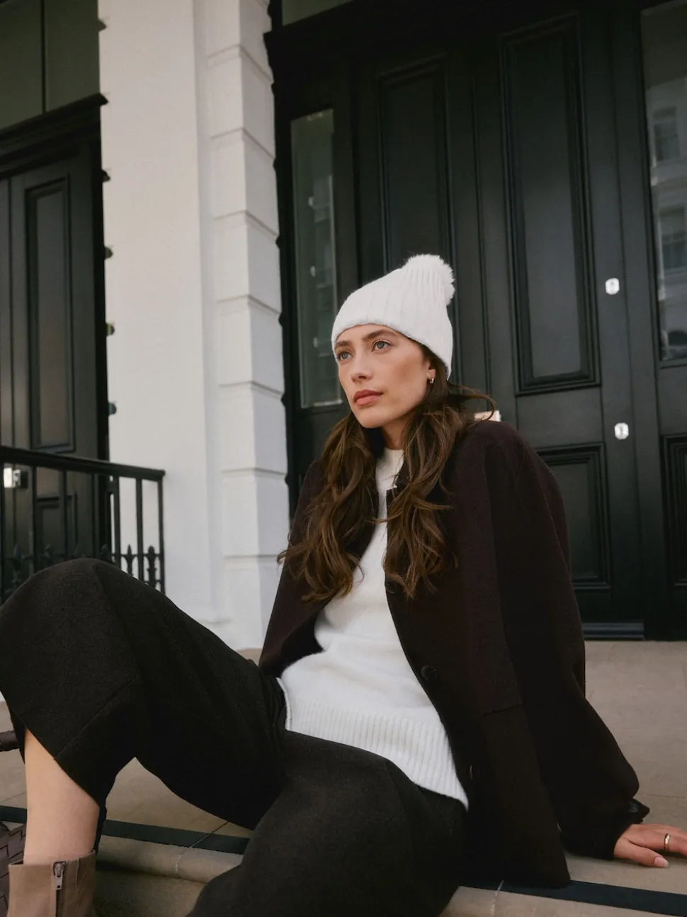 Cream N. Premium 100% Cashmere Knitted Pom Hat